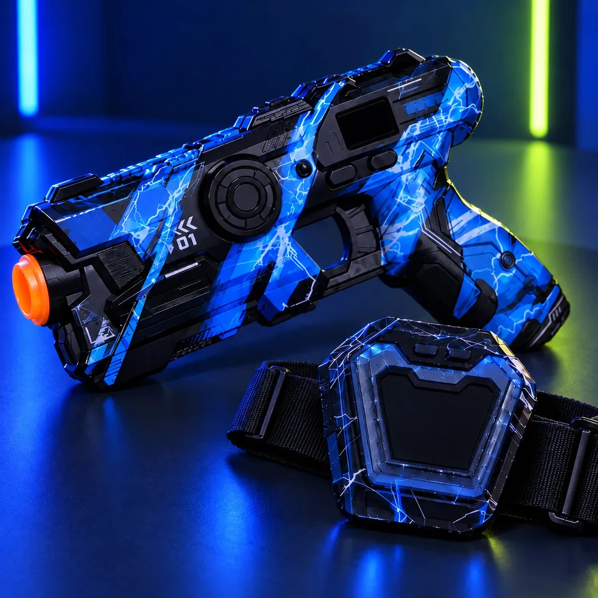 Pistola e alvo com as luzes apagadas